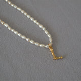 Rice Pearl Fashion Simple Letter Pendant Necklace – Jewelry Gift Ideas — 14