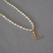 Rice Pearl Fashion Simple Letter Pendant Necklace – Jewelry Gift Ideas — 14