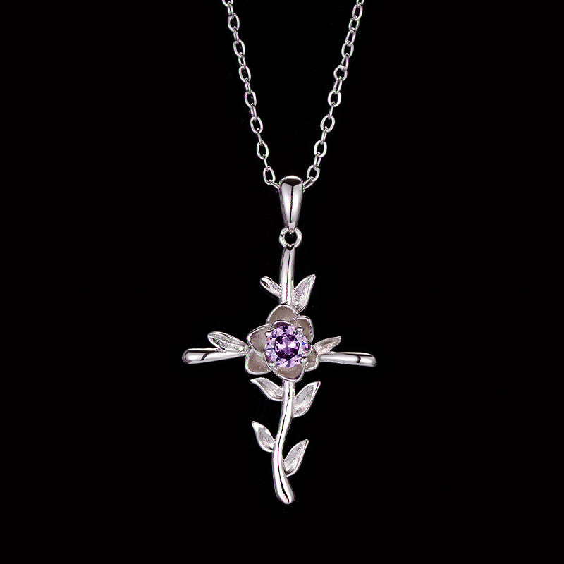 Cross Rose Pendant Birthstone Necklace Citrine – Jewelry Gift Ideas — 1