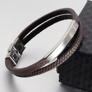Men's Stainless Steel Genuine Leather Bracelet – Jewelry Gift Ideas — 5