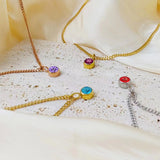 Stainless Steel Necklace With Diamond Birthstone – Jewelry Gift Ideas — 17