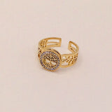 Titanium Steel Lucky Tree Diamond Studded Hollow Ring – Gift Ideas — 13