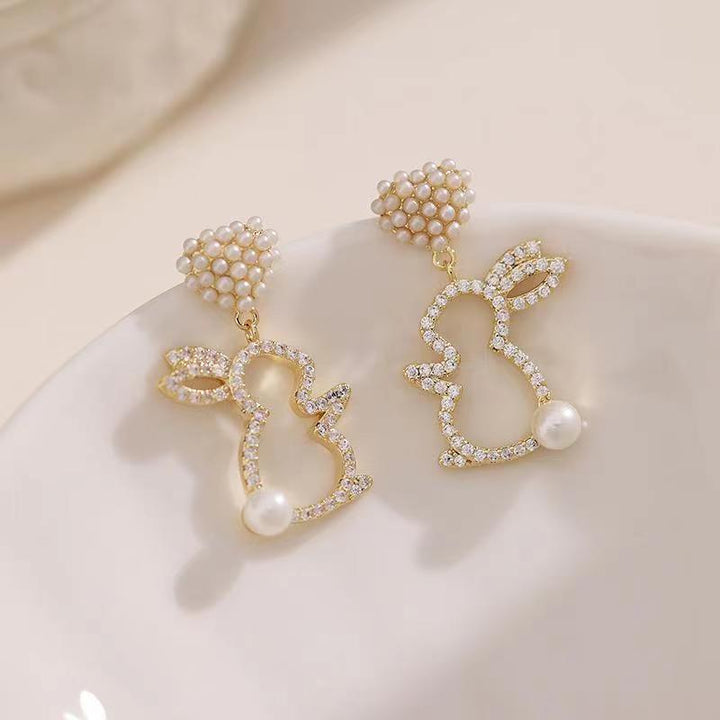 Pearl Bunny Earrings For Women Silver Pin Earrings – Gifts for Her — 1