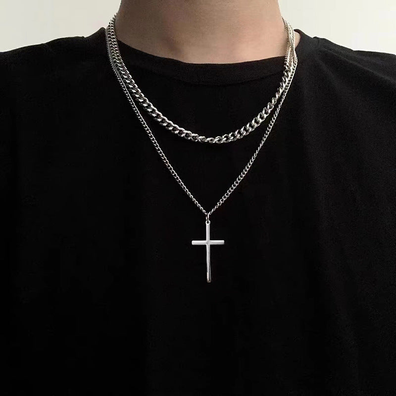 Titanium Steel Double Layer Cross Necklace Cuban – Jewelry Gift Ideas — 1