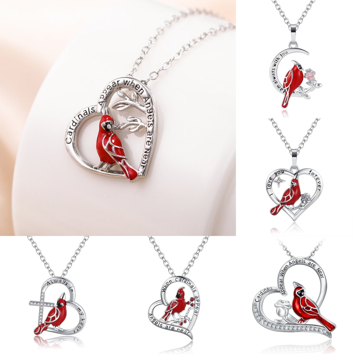 Creative Heart Shaped Cardinal Pendant Necklace – Jewelry Gift Ideas — 1