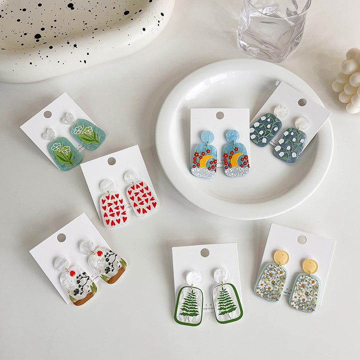 Flowers And Leaves Transparent Acrylic Earrings – Stylish Gifts — 1