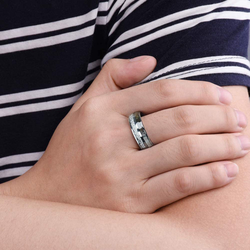 Two-tone Patch Ornament White Silk Wood Grain Ring – Gifts for Him — 1