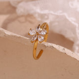 18K Micro Inlaid Zircon Five Petal Flower Ring – Birthday Gifts — 11