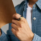 Handmade Carved Ring Men's Silver-wrapped Gold Opening – Gifts for Him — 1