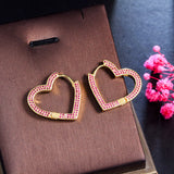 Zircon Inset Love Earrings Geometric Heart Brass Gold – Stylish Gifts — 3