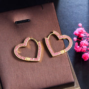 Zircon Inset Love Earrings Geometric Heart Brass Gold – Stylish Gifts — 3