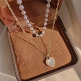 Women's Pearl Double-layer Opal Heart Necklace – Jewelry Gift Ideas — 3