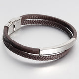 Men's Stainless Steel Genuine Leather Bracelet – Jewelry Gift Ideas — 3