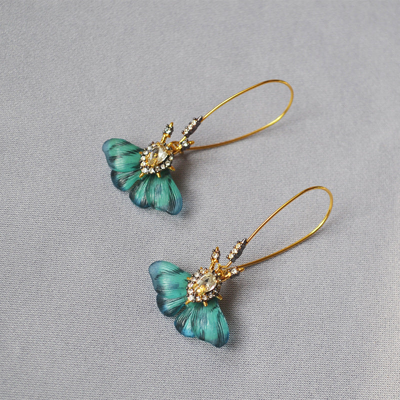 Hand Painted Green Flying Butterfly Earrings – Special Occasion Gifts — 1