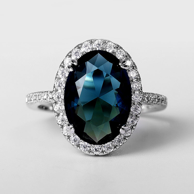 Elegant Ladies Egg Shape Peacock Blue Zircon Ring – Gift Ideas — 1