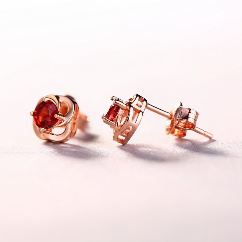 S925 Sterling Silver Earrings Female Natural Garnet – Gifts for Her — 1