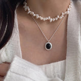 S925 Sterling Silver Oval Black Agate Necklace – Jewelry Gift Ideas — 8
