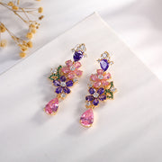 Flower Waterdrop Butterfly Colored Zircon Earrings – Birthday Gifts — 3