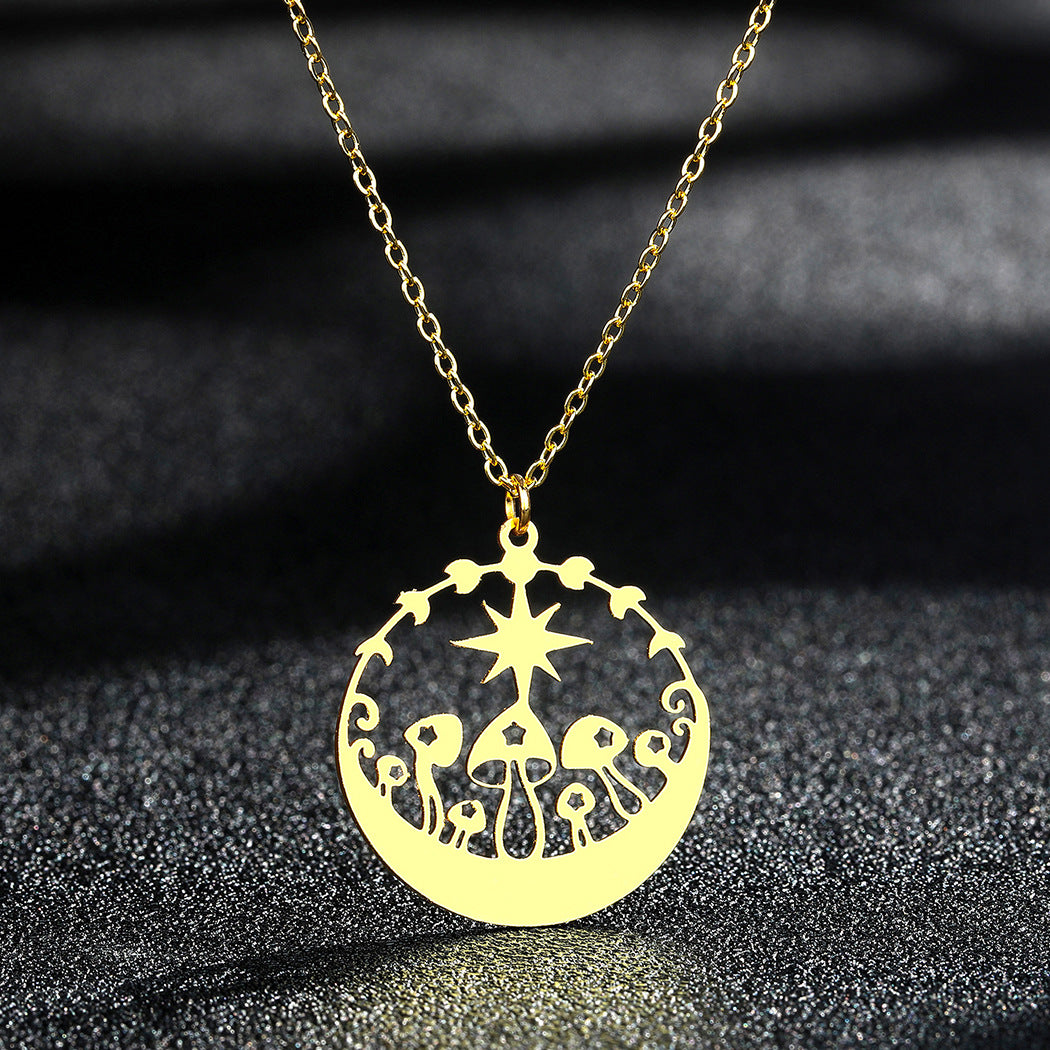 Moon And Star Mushroom Pendant Necklace Fairy – Jewelry Gift Ideas — 1