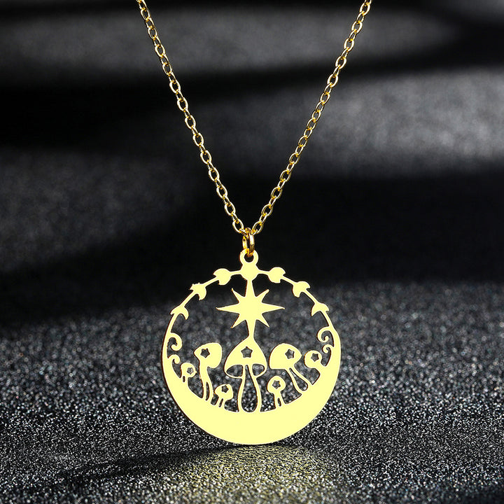 Moon And Star Mushroom Pendant Necklace Fairy – Jewelry Gift Ideas — 1