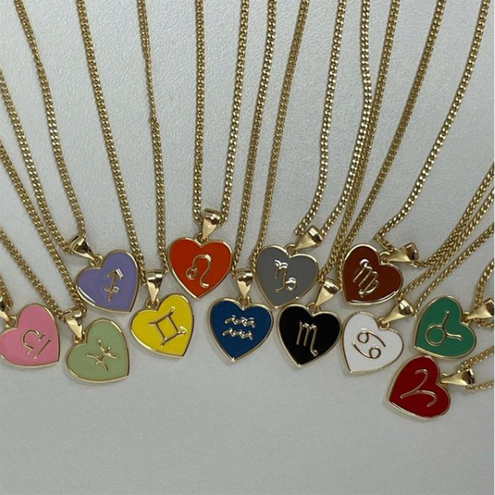 Fashion Color Zodiac Peach Heart Alloy Necklace – Jewelry Gift Ideas — 1