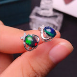 Stud Earrings Silver Inlaid Natural Black Opal – Useful Gifts — 2