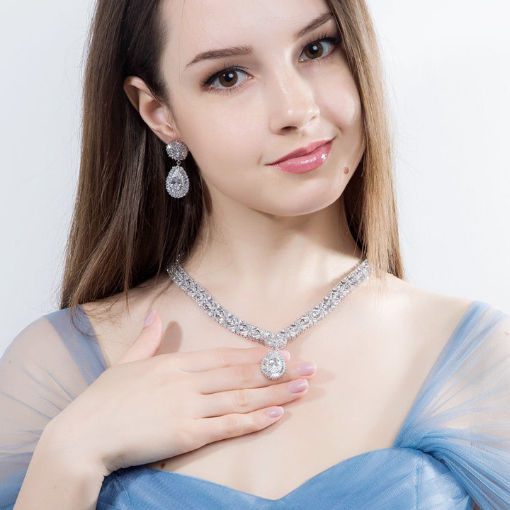Bride's Round Zircon Wax Earrings Necklace Set – Jewelry Gift Ideas — 1