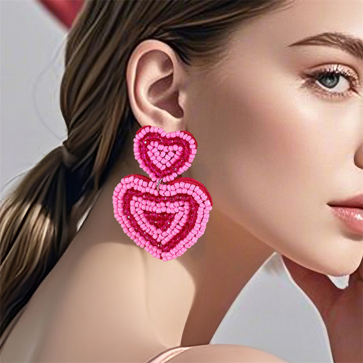 Fashion Valentine's Day Bead Doppel Herz Earrings – Stylish Gifts — 1
