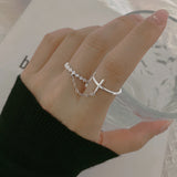 One Piece Geometric Double Ring Female Diamond Cross – Gifts for Her — 2