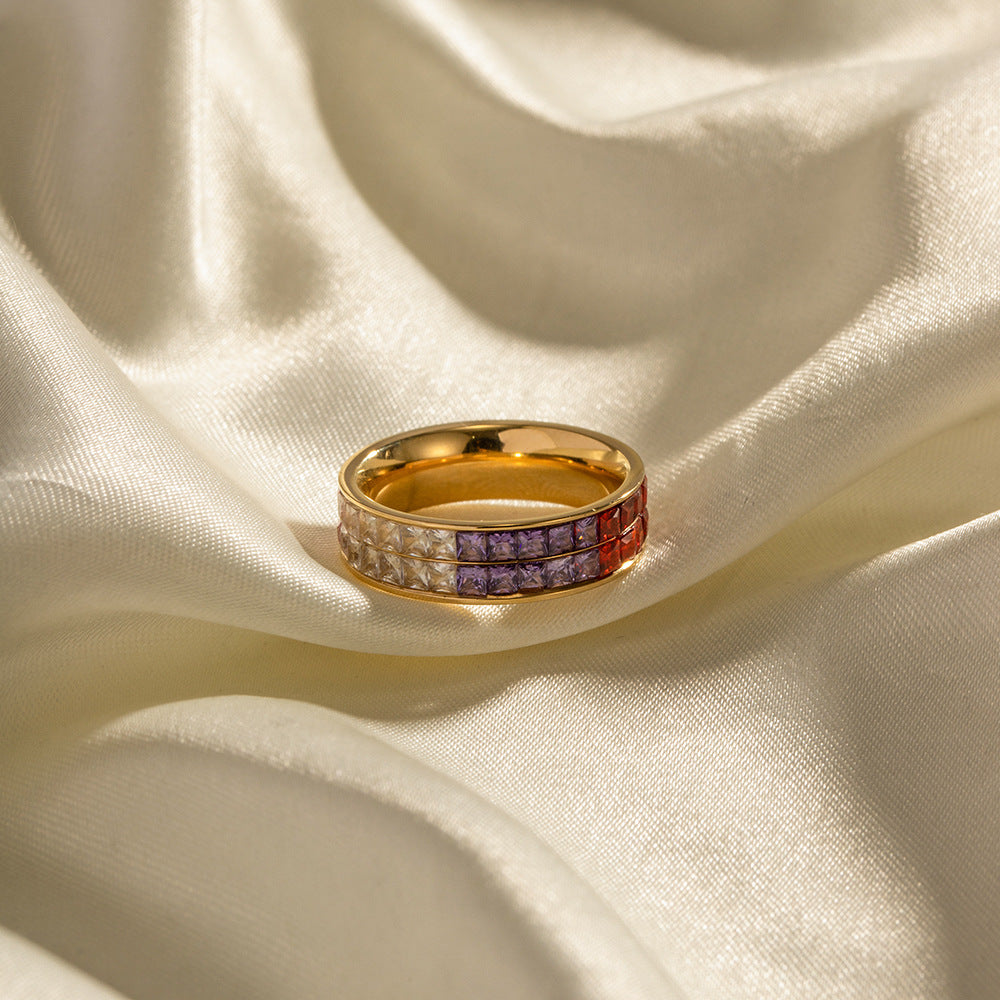 Fashion Double Layer Colored Square Set Zirconium Ring – Stylish Gifts — 1