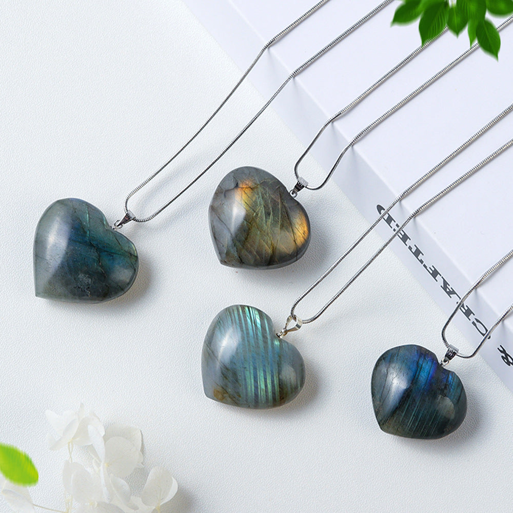 Natural Crystal Stone Silver Chain Heart-shaped – Jewelry Gift Ideas — 1