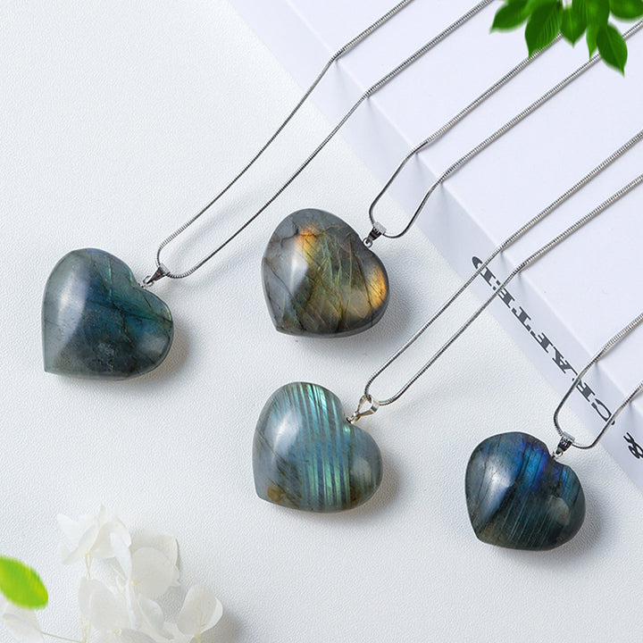 Natural Crystal Stone Silver Chain Heart-shaped – Jewelry Gift Ideas — 1