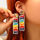 Women's Colorful Teacher Letter Bead Earrings – Gifts for Her — 1