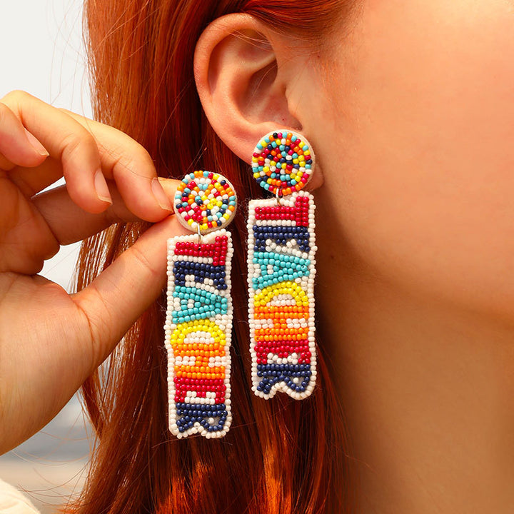 Women's Colorful Teacher Letter Bead Earrings – Gifts for Her — 1