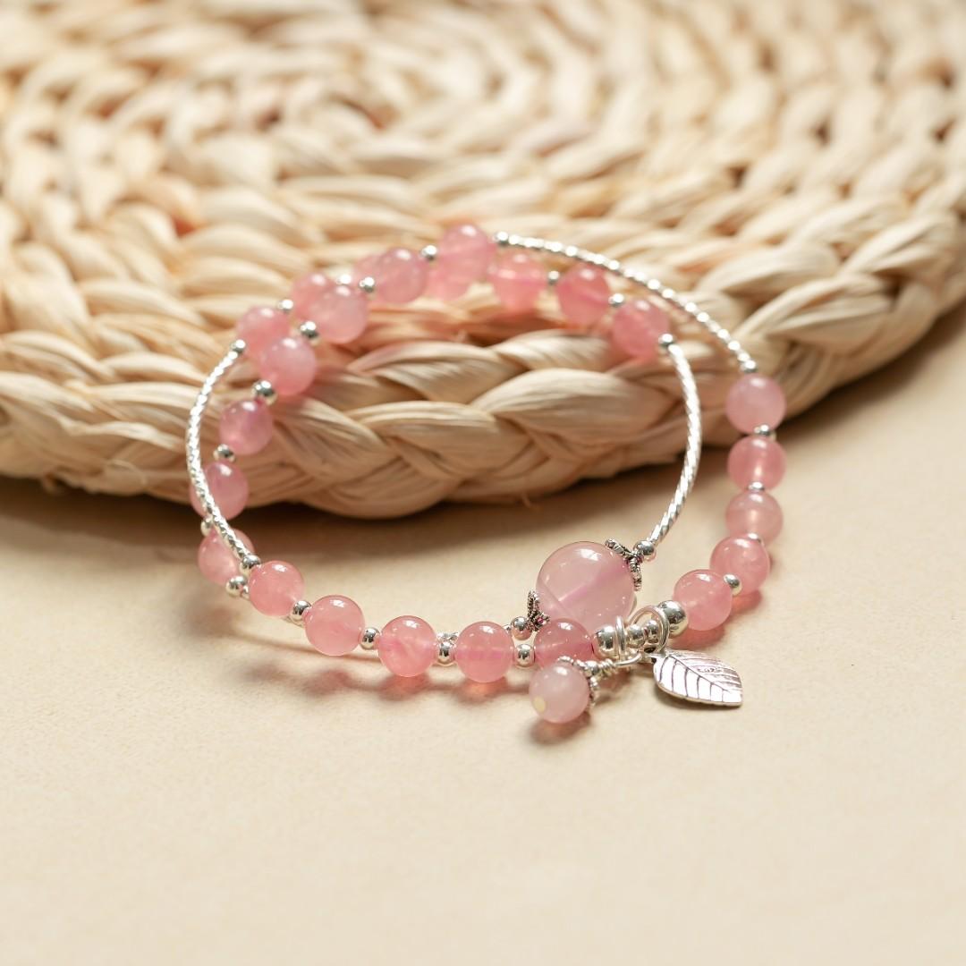 Double Circle Bracelet With Leaf Pendant – Jewelry Gift Ideas — 1
