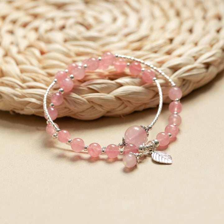 Double Circle Bracelet With Leaf Pendant – Jewelry Gift Ideas — 1