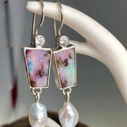 Vintage Geometric Long Turquoise Moonstone Drop Earrings – Gift Ideas — 2