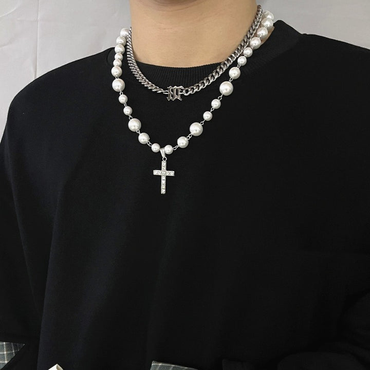 Personalized Diamond Cross Pearl Pendant – Jewelry Gift Ideas — 1