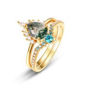 Female S925 Silver Inlaid Green Moss Stone Ring – Gifts for Her — 9