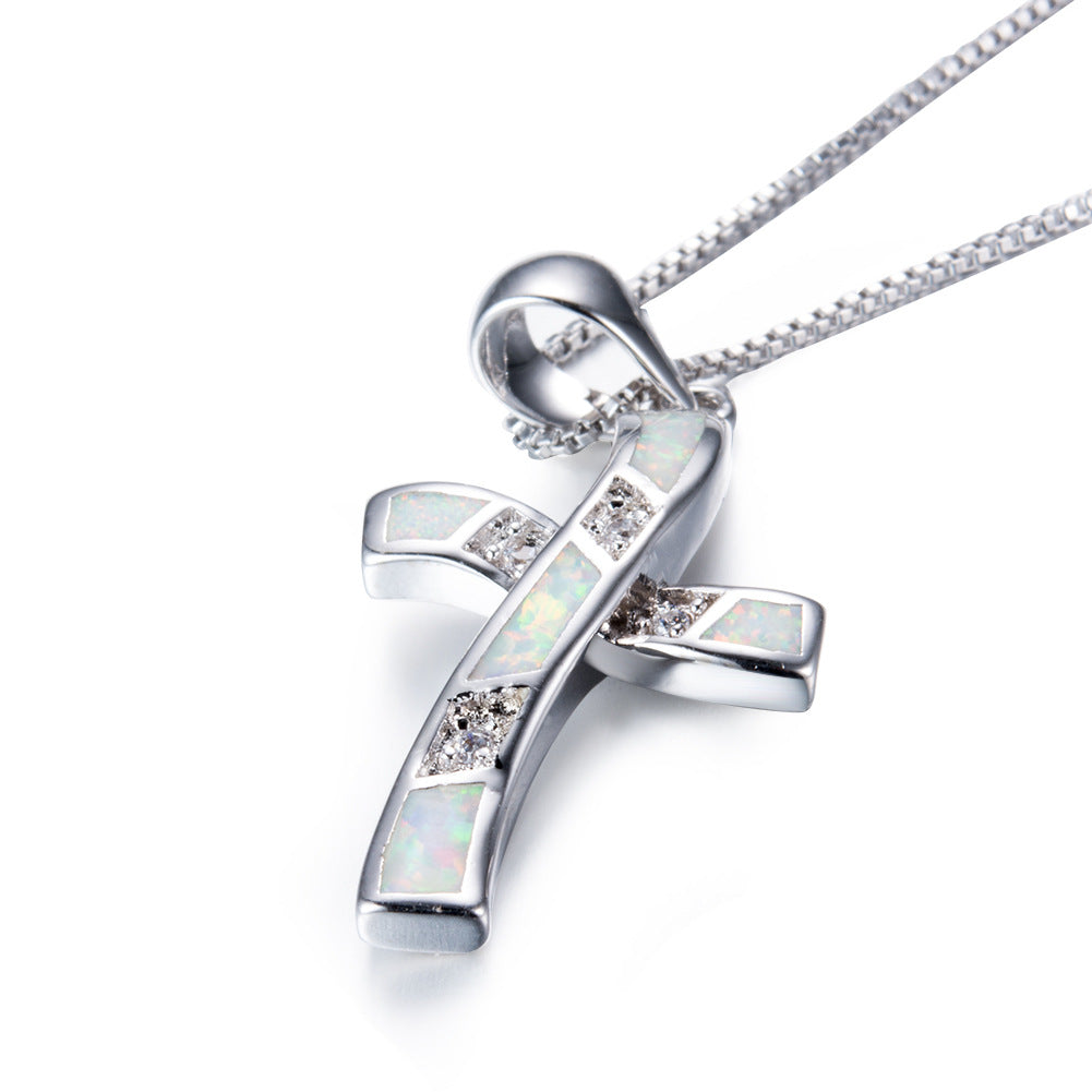 Sterling Silver Clavicle Chain Opal Four White – Jewelry Gift Ideas — 1