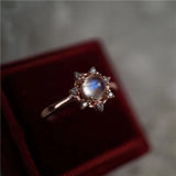 Natural Moonstone Snowflake Diamond Sterling Silver Ring – Gift Ideas — 1