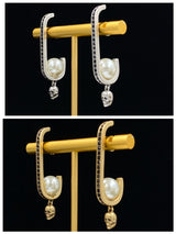 Skull Head Women's Pearl Brass And Diamond Earrings – Gifts for Her — 4