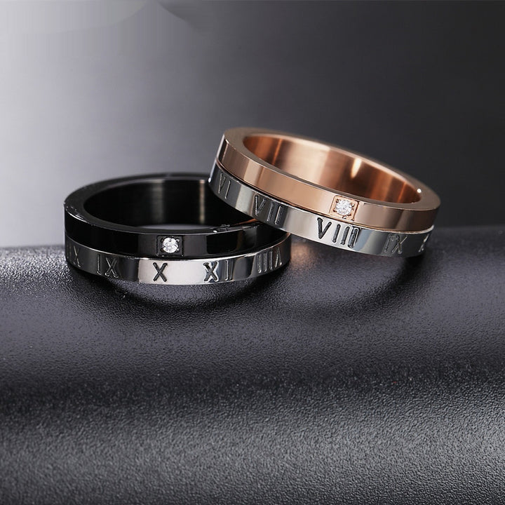 Rotatable Roman Numeral Titanium Steel Couple Ring – Gifts for Couples — 1