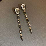 Diamond Studded Geometric Fringed Earrings Dark Black – Stylish Gifts — 5