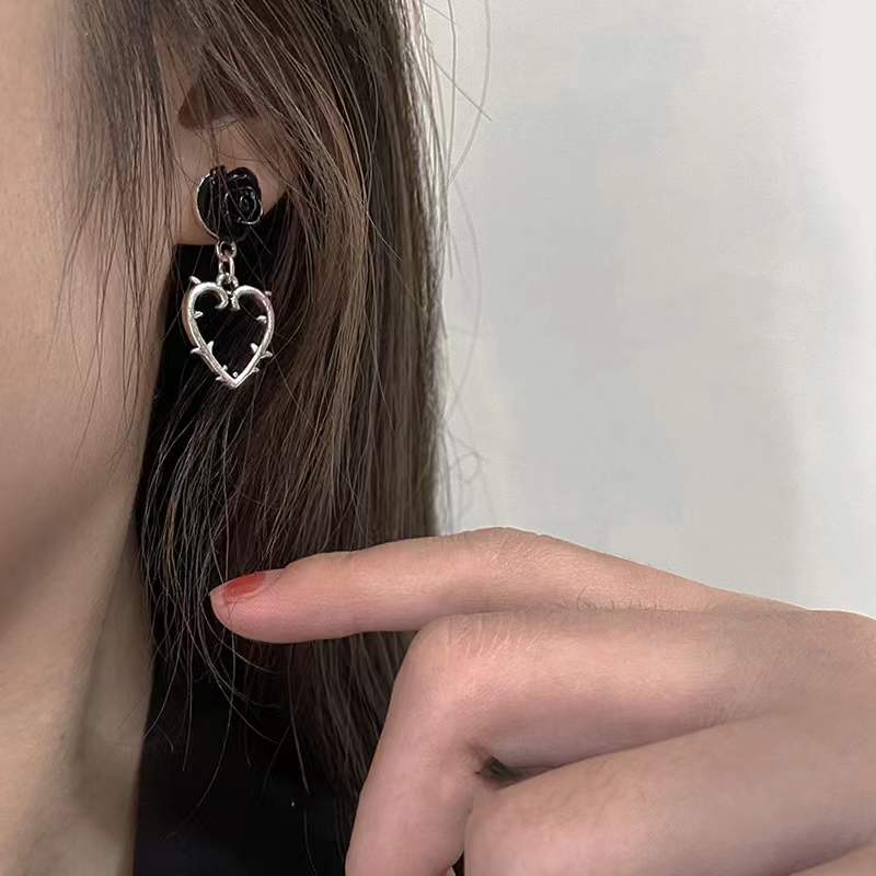 Dark Vintage Thorns Rose Love Earrings – Gifts for Couples — 1