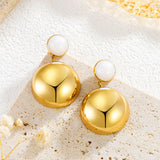 Stainless Steel Hemisphere Earrings With Natural Stone – Stylish Gifts — 4