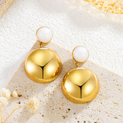 Stainless Steel Hemisphere Earrings With Natural Stone – Stylish Gifts — 4