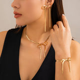Women's Metal Ribbon Bow Stud Earrings Necklace – Jewelry Gift Ideas — 7