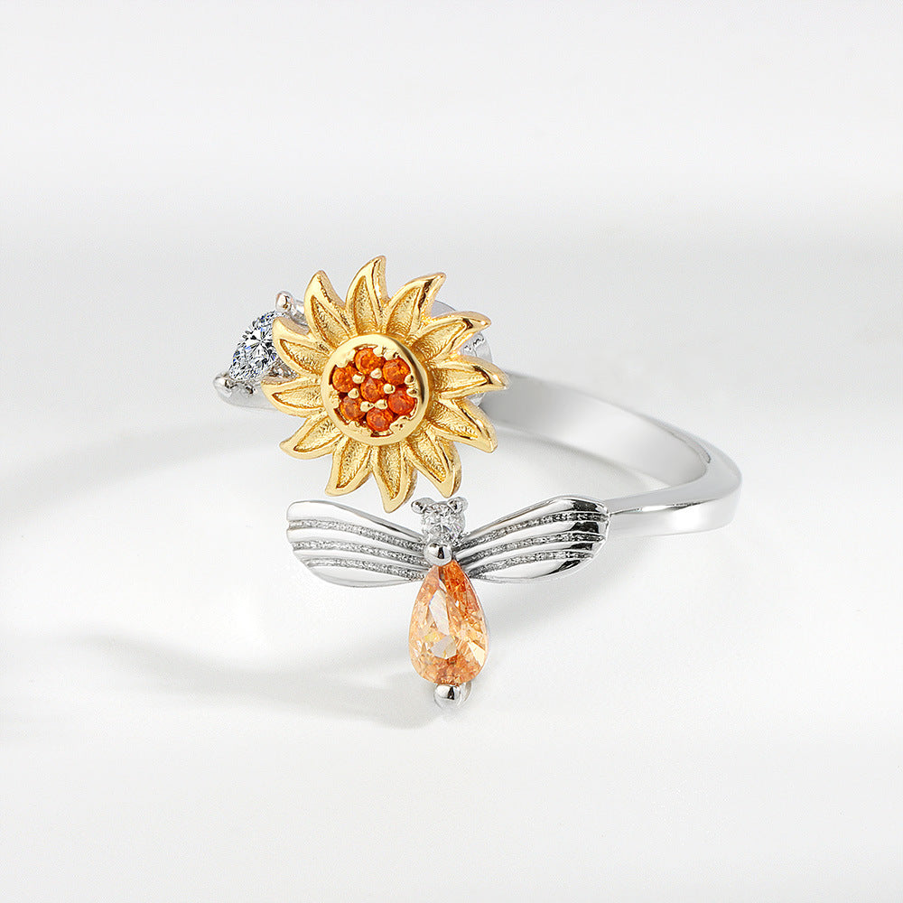 Sunflower Rotating Ring Set With Diamond Simple – Small Gift Ideas — 1