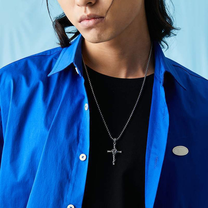 Thorn Rose Cross Necklace Men's Trendy – Jewelry Gift Ideas — 1
